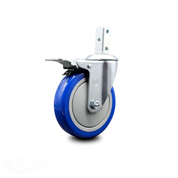 5 Inch Blue Poly Wheel Swivel 7/8 Inch Square Stem Caster with Total Lock Brake